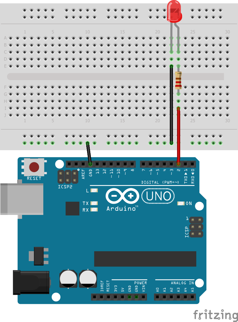 2. Led controlled by the Arduino board - with Breadboard -