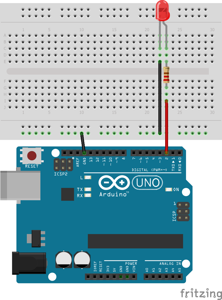 2. Led controlled by the Arduino board - Circuits with Breadboard - Picuino